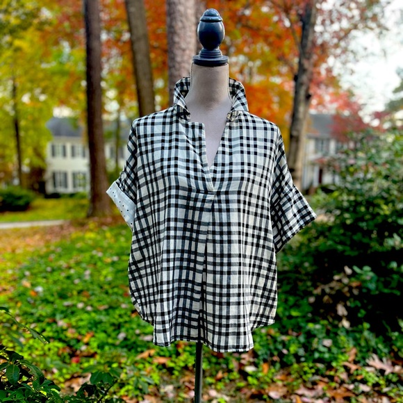 Madewell Checkered Collared Top, Blk & Cream, Medium, EUC - Picture 3 of 9